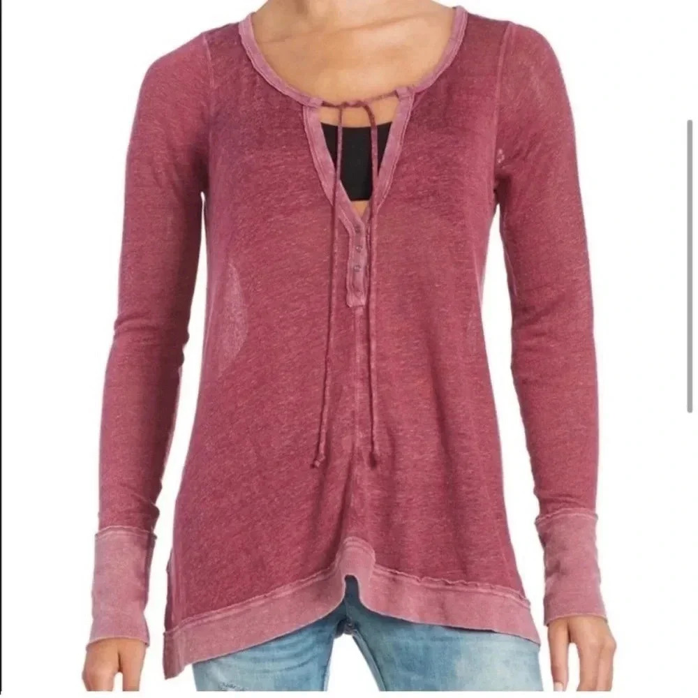Free People affogato hacci linen blend long sleeve top Size XS